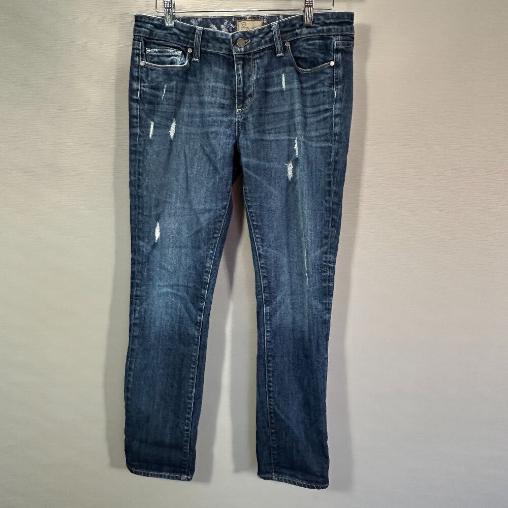 Paige Jeans Womens 32 Skyline Ankle Peg Medium Wash Cotton Stretch Distressed